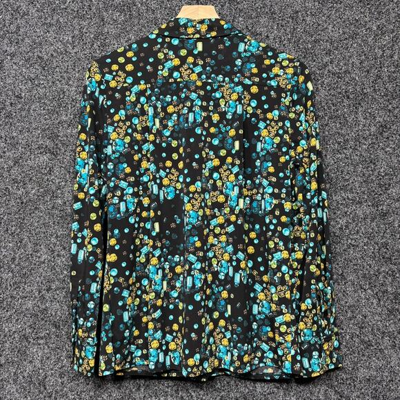 Ellen Tracy Maximalist Gem Jewel Button Blouse Small Casual Luxe Gold Aqua Bold - Picture 2 of 6